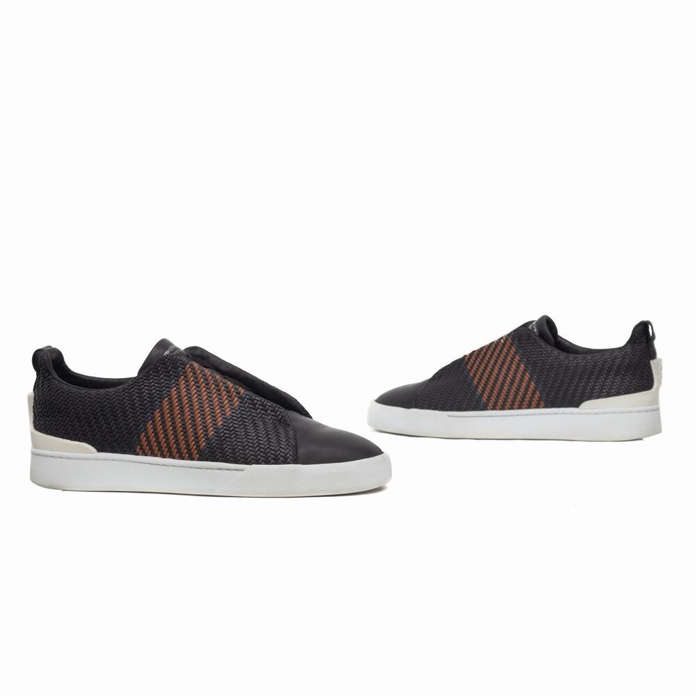 $1,3k.$ ERMENEGILDO ZEGNA Triple Stitch Woven Leather Slip-On Sneakers US 8.5